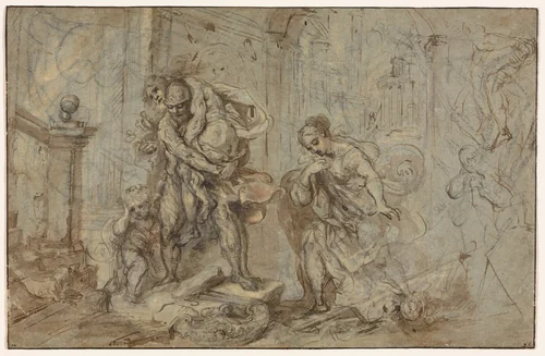 Aeneas Saving Anchises at the Fall of Troy by Federico Barocci, drawing, 1587-1588