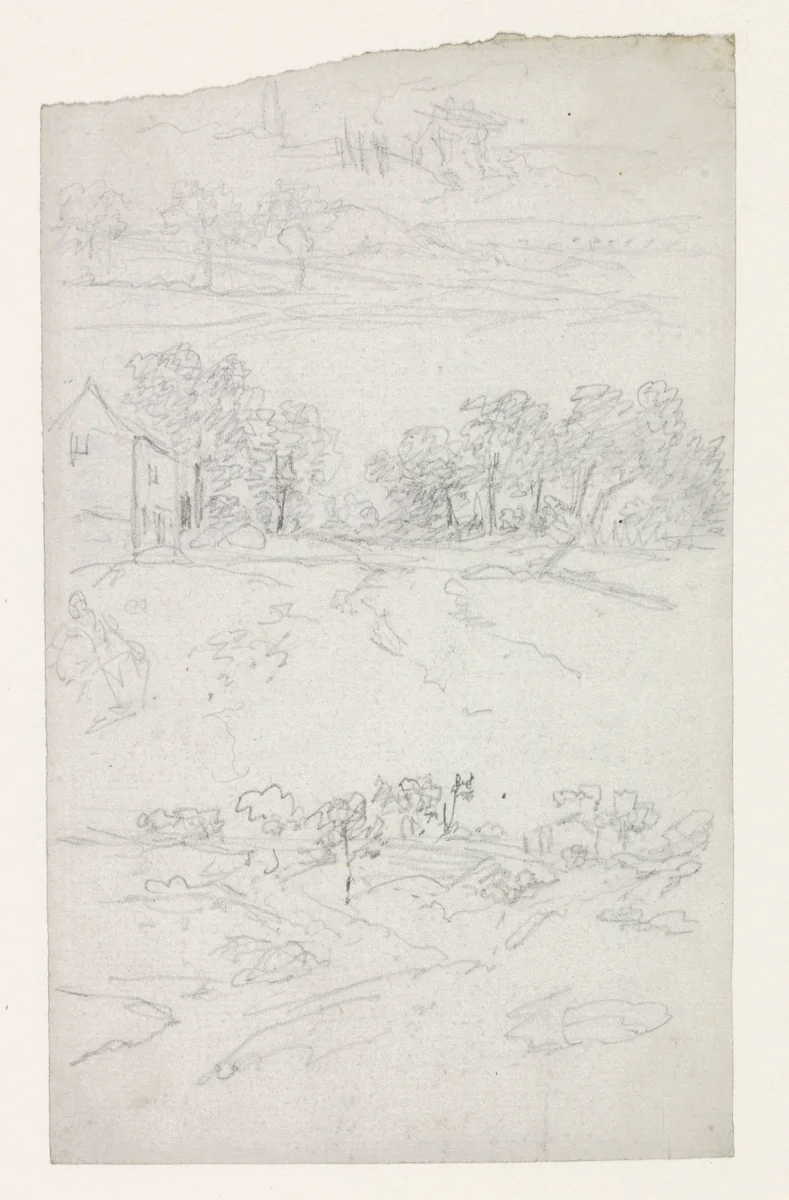 Huis bij een weg met bomen by Georges Michel, drawing, 1773-1843