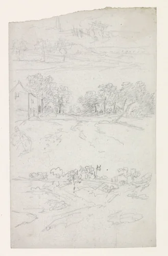 Huis bij een weg met bomen by Georges Michel, drawing, 1773-1843