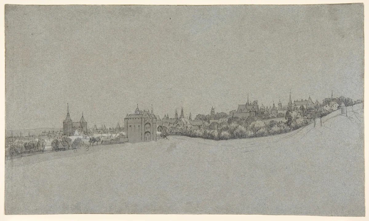 A View of Brussels from the South, with the Halle Gate at Center; verso: Landscape Sketch by Daniël Schellinks, drawing, 1647-1701
