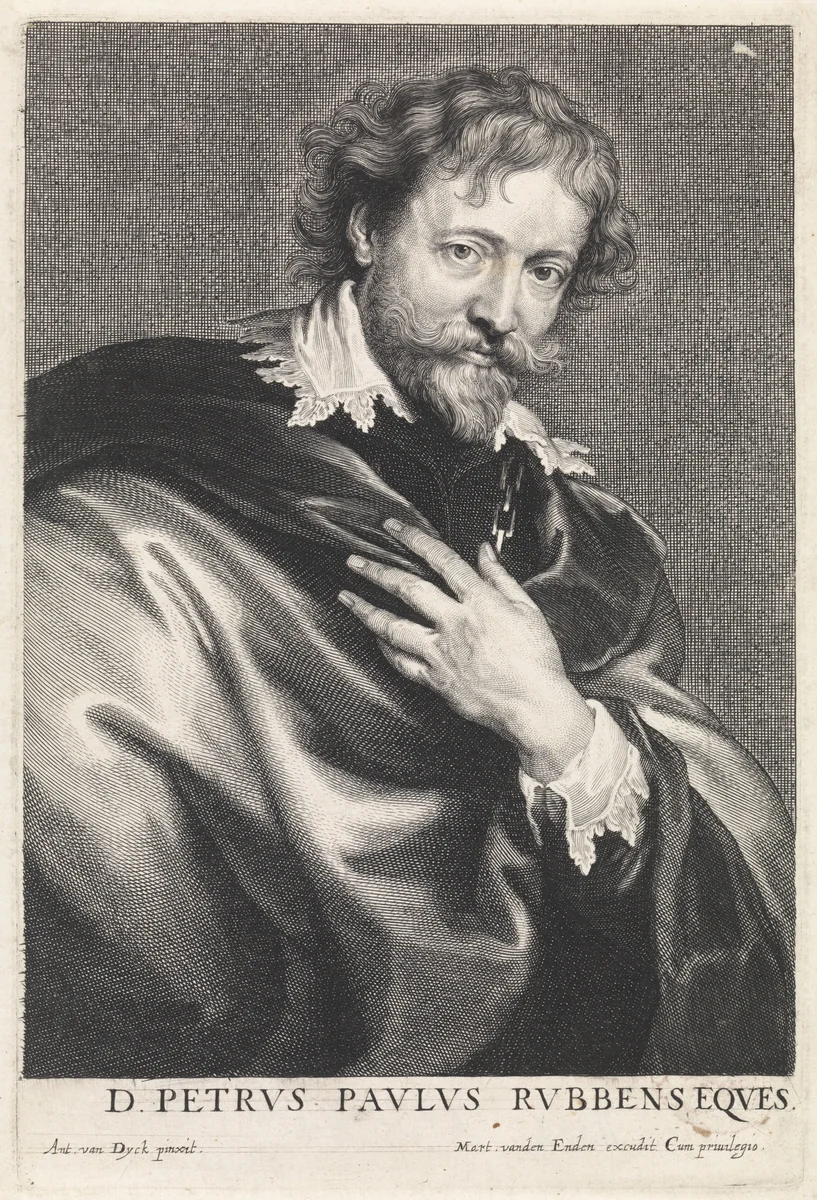 Portret van de schilder Peter Paul Rubens by Paulus Pontius, print, 1616-1657