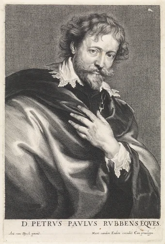 Portret van de schilder Peter Paul Rubens by Paulus Pontius, print, 1616-1657