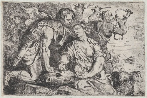 Atalanta and Meleager by Willem Panneels, print, 1626-1636