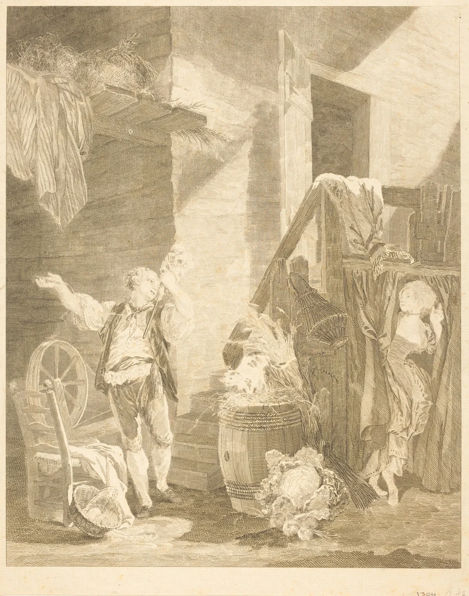 Rose et Colas by Jean-Baptiste Blaise Simonet; Pierre-Antoine Baudouin, print, 1742-1813