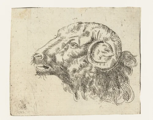 Kop van een ram by anonymous, print, 1632-1733