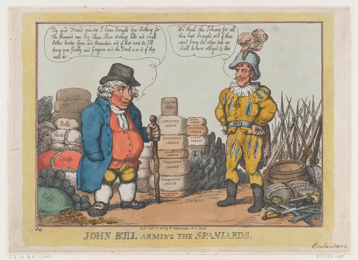 John Bull Arming The Spaniards by Thomas Rowlandson, print, 1808