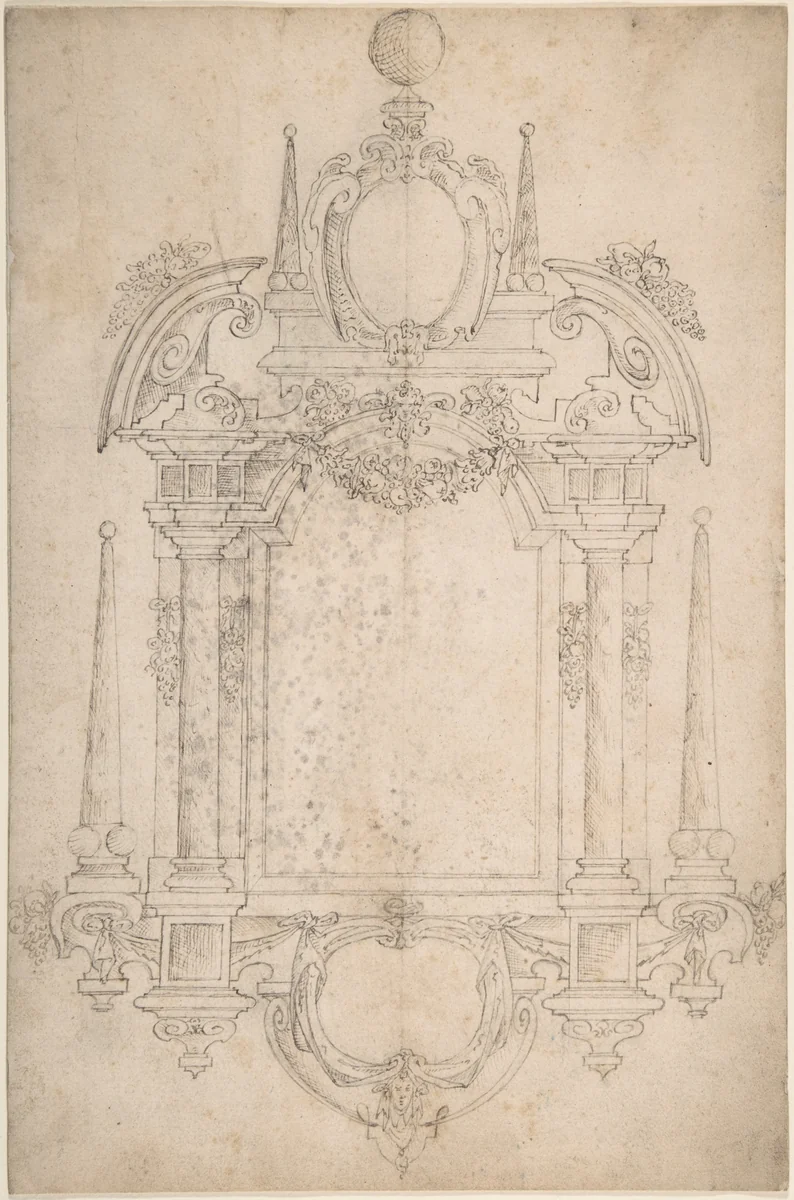 Design for a Tomb or Wall Monument by anonymous, drawing, 1600-1699