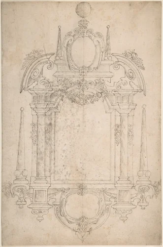 Design for a Tomb or Wall Monument by anonymous, drawing, 1600-1699