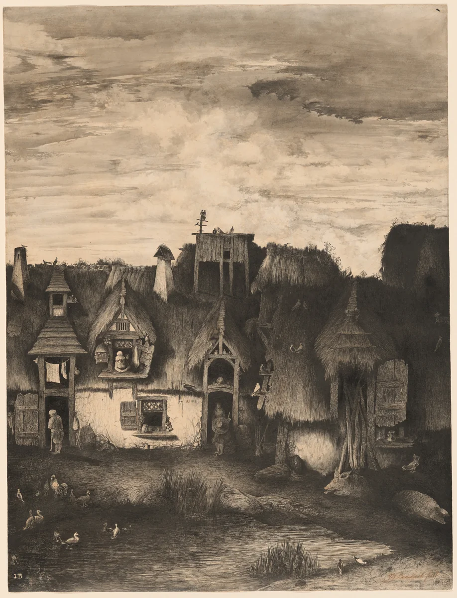 Fantasy Farmhouse by Rodolphe Bresdin, drawing, 1853
