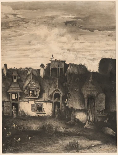 Fantasy Farmhouse by Rodolphe Bresdin, drawing, 1853