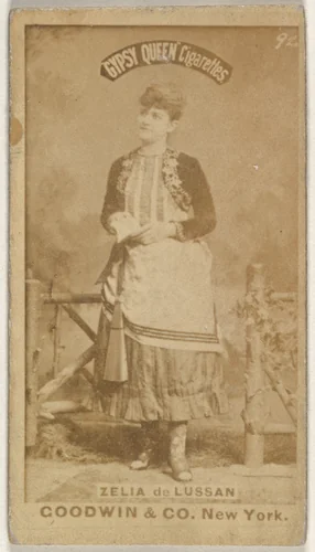 Zelia de Lussan, from the Actors and Actresses series (N171) for Gypsy Queen Cigarettes by Goodwin & Company, photograph, 1886-1890
