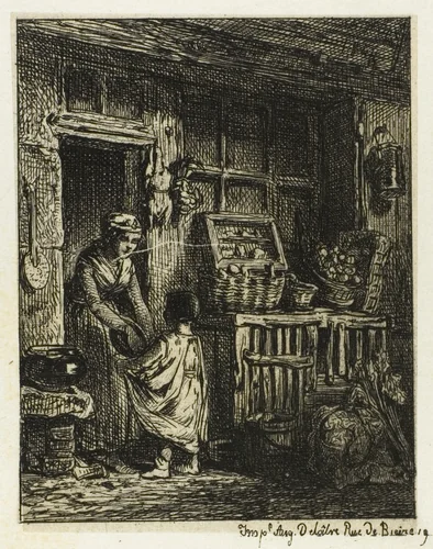 The Fruit Merchant and the Child by Charles-Émile Jacque, print, 1844