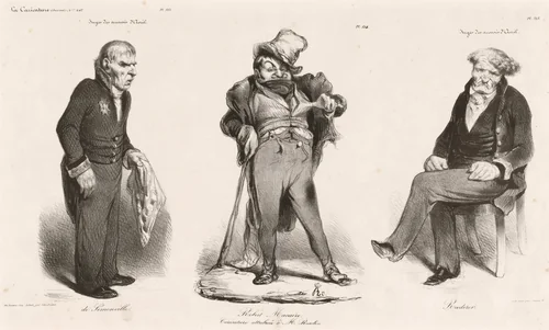 Huguet de Sémonville - Robert Macaire (Thiers) - Comte Roederer by Honoré Daumier, print, 1835