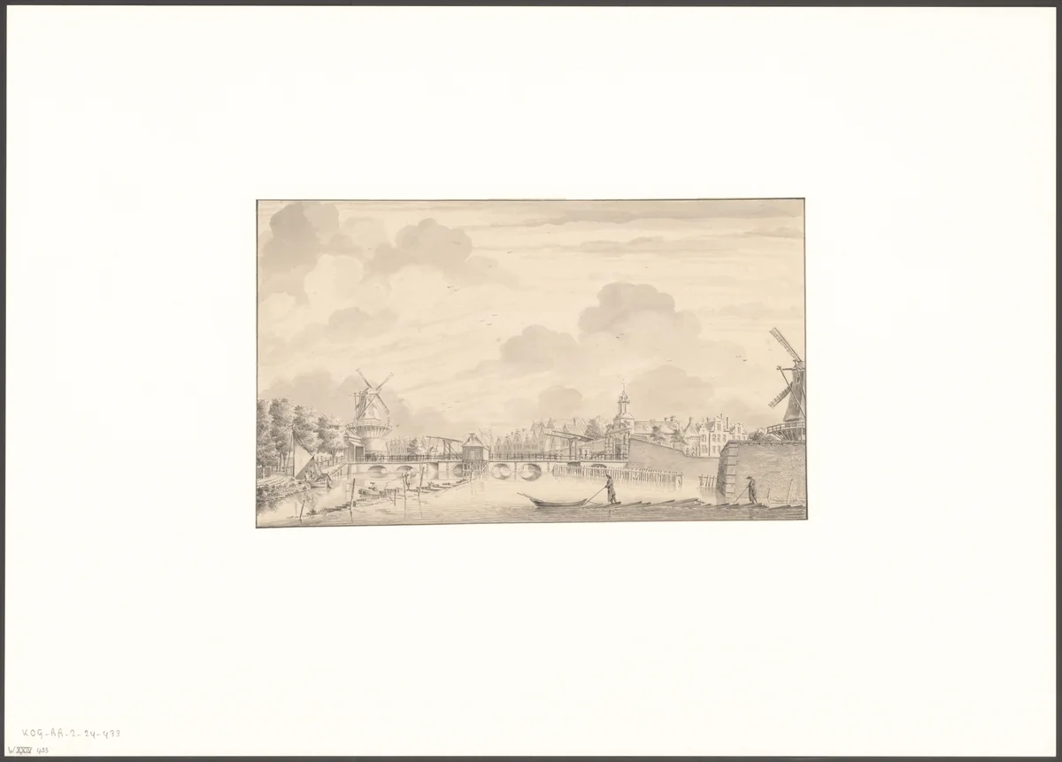 Gezicht op de Haarlemmerpoort vanaf het Singel by Dirk Verrijk, drawing, 1744-1786