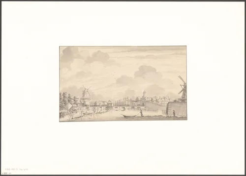 Gezicht op de Haarlemmerpoort vanaf het Singel by Dirk Verrijk, drawing, 1744-1786