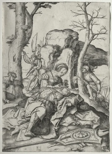 Samson and Delilah by Lucas van Leyden, print, 1502-1512