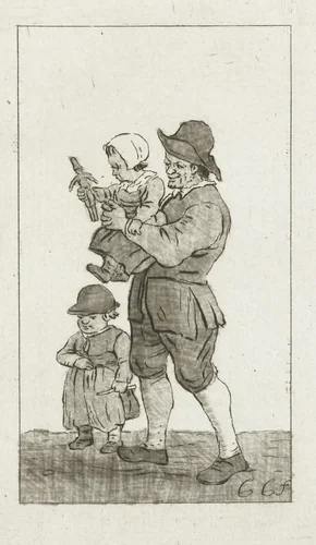 Vader met twee kinderen by Pieter de Mare, print, 1779