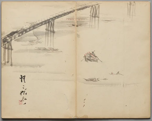 Boats on a River from Sketch Album by Kawanabe Kyōsai (河鍋暁斎), book, 1855-1889