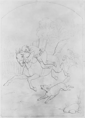 Illustration to William Cowper's Poem "The Diverting History of John Gilpin": John Gilpin on His Horse Stampeding Back to London by John Whetten Ehninger, artwork, 1857
