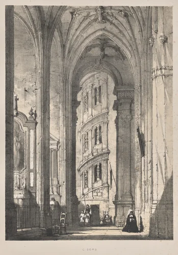 Architecture of the Middle Ages: Church of St. Gisors, Interior by Joseph Nash, print, 1838