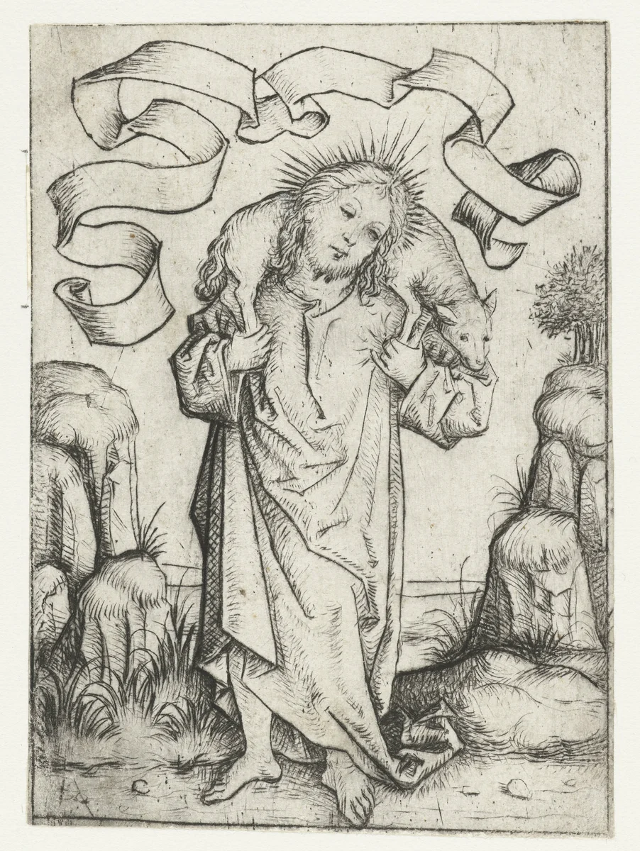 Christus als de Goede Herder by Meester van het Amsterdamse Kabinet, print, 1473-1477