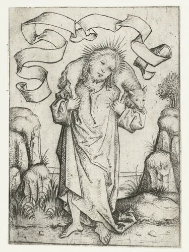 Christus als de Goede Herder by Meester van het Amsterdamse Kabinet, print, 1473-1477