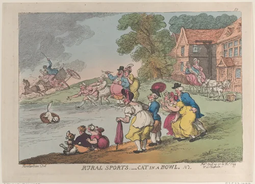 Rural Sports: Cat in a Bowl by Thomas Rowlandson, print, 1811