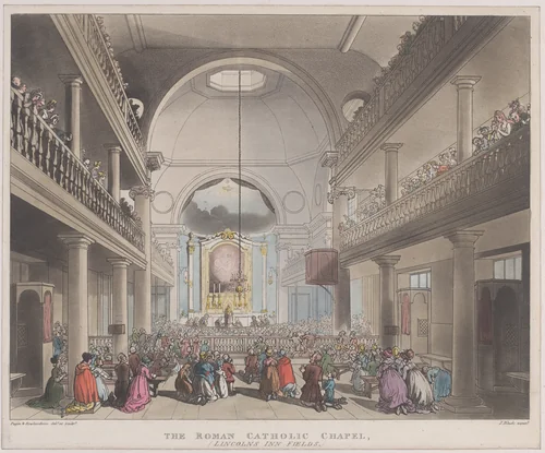 The Roman Catholic Chapel, Lincoln's Inn Fields by Thomas Rowlandson, print, 1808