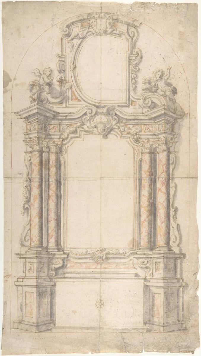 Design for an Altar: Two Halved Variants by anonymous, drawing, 1700-1780