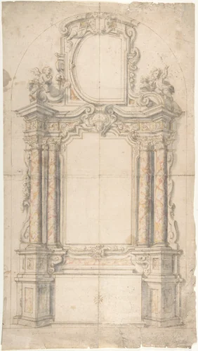 Design for an Altar: Two Halved Variants by anonymous, drawing, 1700-1780