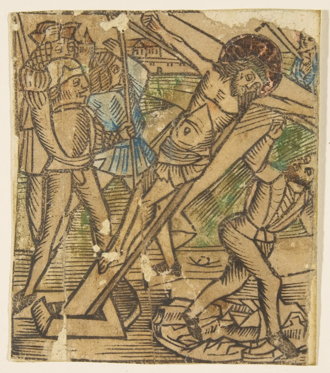 One of the Seven Falls of Christ by anonymous, print, 1400-1499