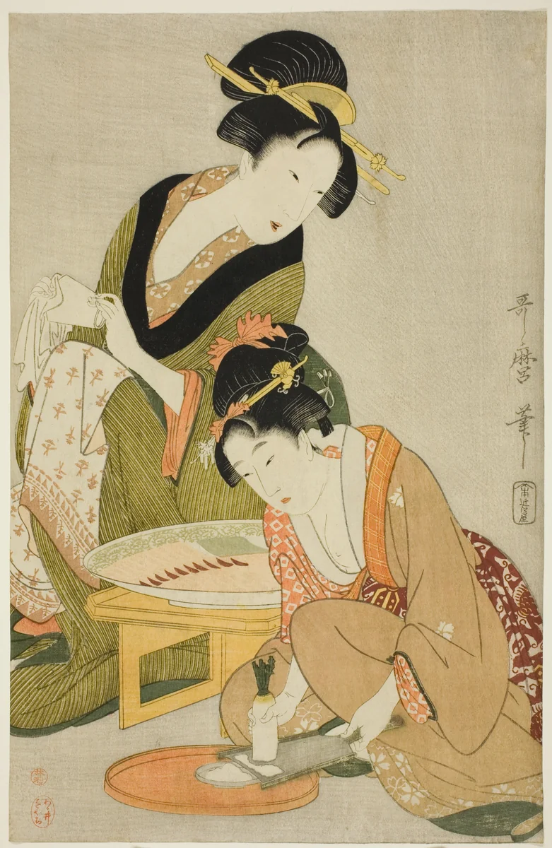 Preparing a Meal by Kitagawa Utamaro (喜多川歌麿), print, 1793-1804