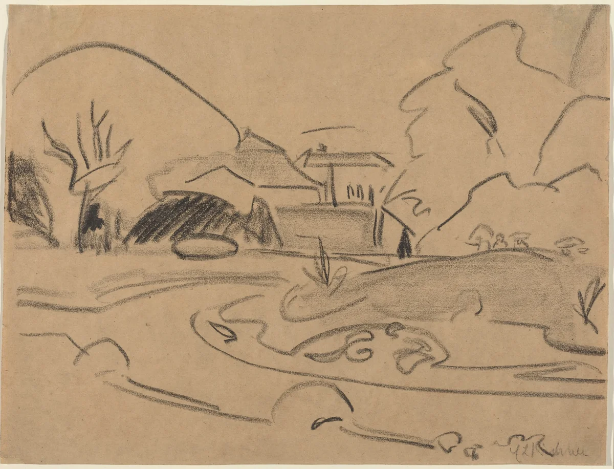 Footpaths and Pavilion in the Dresden Grosser Garten by Ernst Ludwig Kirchner, drawing, 1909