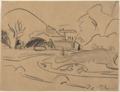 Footpaths and Pavilion in the Dresden Grosser Garten by Ernst Ludwig Kirchner, drawing, 1909