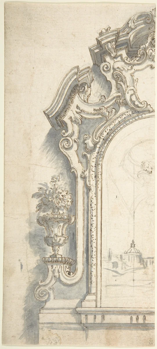 Design for Left Side of an Altarpiece Frame by anonymous, drawing, 1700-1780