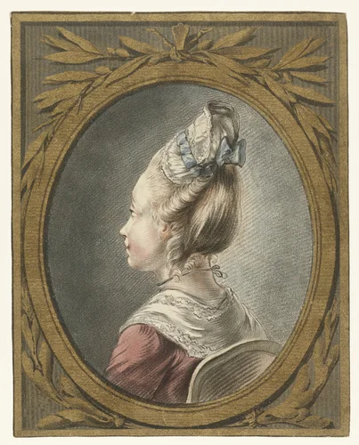 Portret van een jonge vrouw by Louis Marin Bonnet, print, 1774-1793