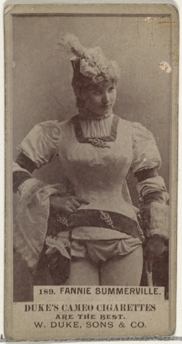 Card Number 189, Fannie Summerville, from the Actors and Actresses series (N145-5) issued by Duke Sons & Co. to promote Cameo Cigarettes by W. Duke, Sons & Co., photograph, 1880-1889