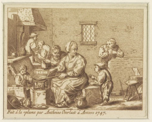 De Pannekoekenbakster by Antoon Overlaet, drawing, 1747