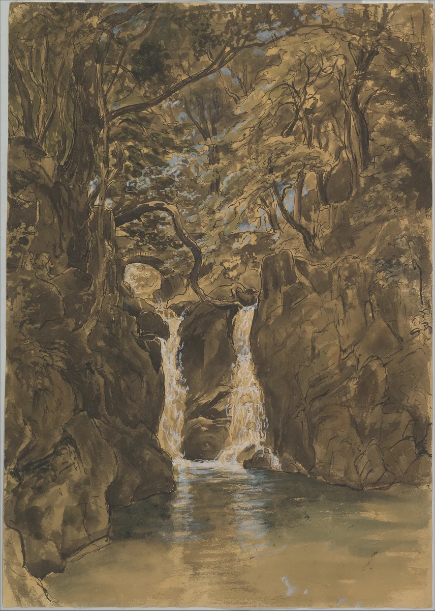 A View of Lower Rydal Falls, Cumbria by Thomas Fearnley, drawing, 1837