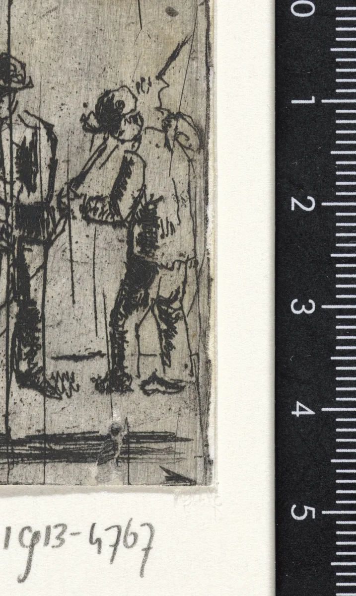 Twee mannen, van wie één met een stok in de hand by Arnoud Schaepkens, print, 1831-1904