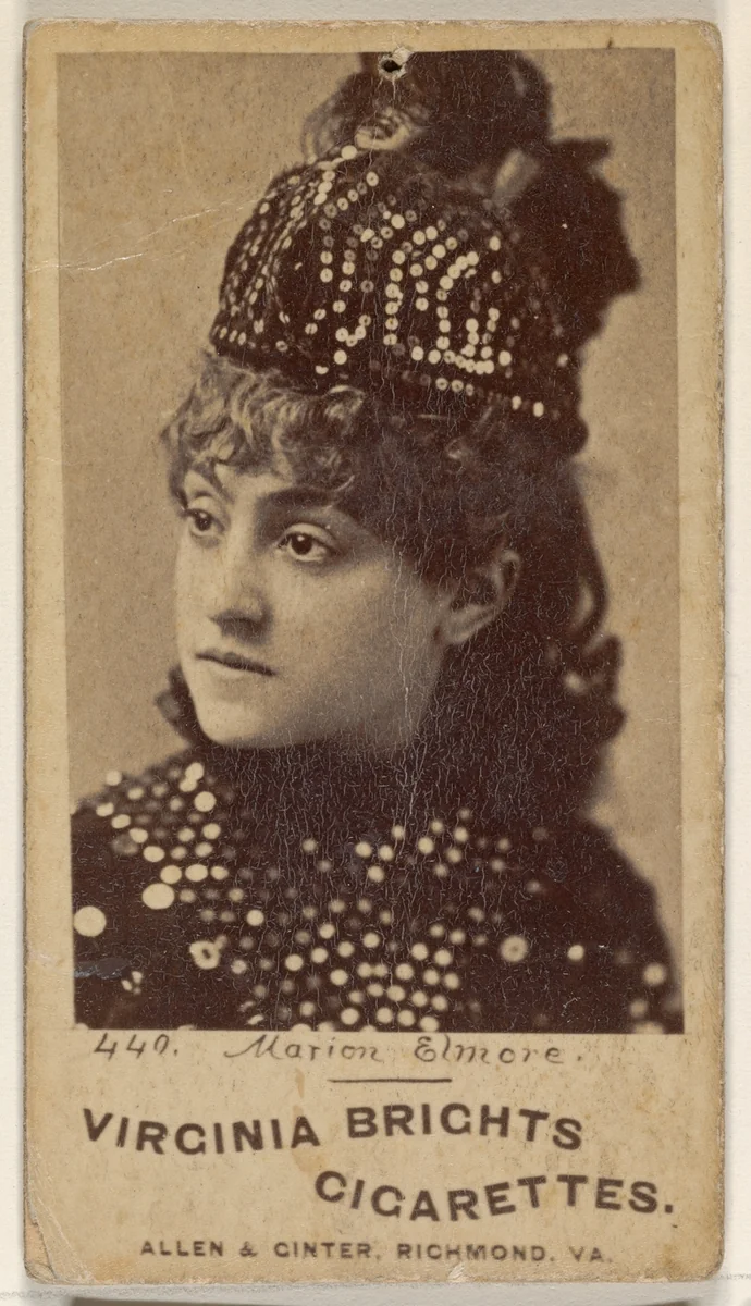 Card 449, Marion Elmore, from the Actors and Actresses series (N45, Type 1) for Virginia Brights Cigarettes by Allen & Ginter, photograph, 1885-1891