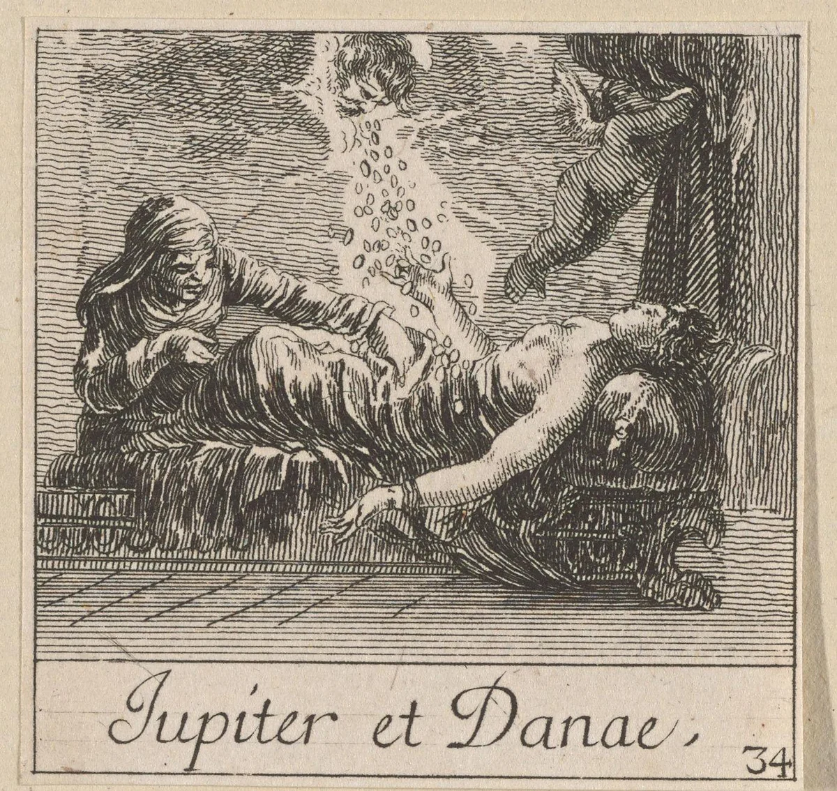 Jupiter en Danaë by anonymous, print, 1620-1664