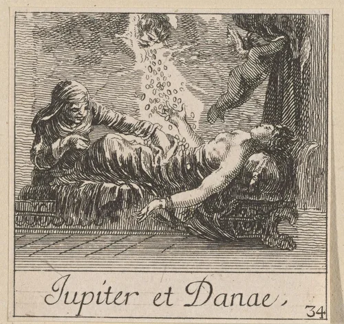 Jupiter en Danaë by anonymous, print, 1620-1664