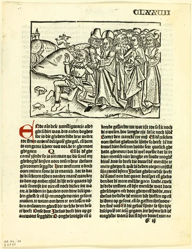 Christ, after His Transfiguration, Exorcises the Devil from the Lunatic, from Leven Christi (Life of Christ), Plate 44 from Woodcuts from Books of the 15th Century by Pieter van Os, print, 1495
