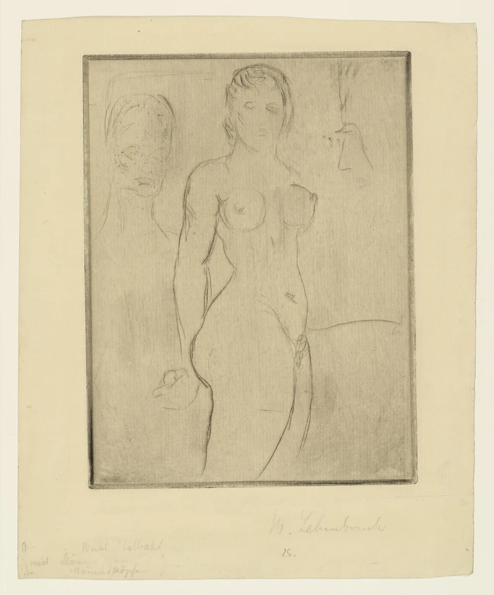 Female Nude with Male Heads (Weiblicher Akt mit Männerköpfen) by Wilhelm Lehmbruck, print, 1912