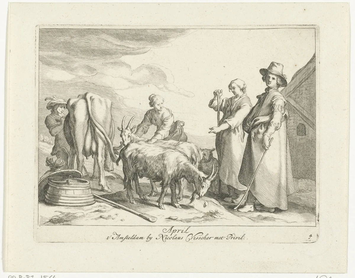 De maand april by Frederick Bloemaert, print, 1635-1670