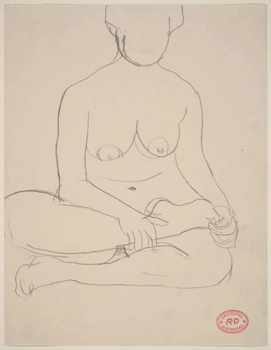 Untitled [female nude sitting cross-legged] by Richard Diebenkorn, drawing, 1955-1967