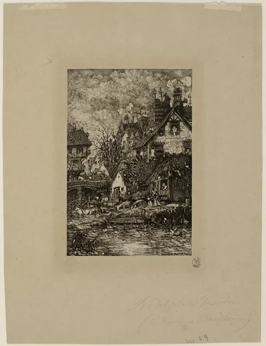 Entering a Village, from Revue Fantaisiste by Rodolphe Bresdin, print, 1861