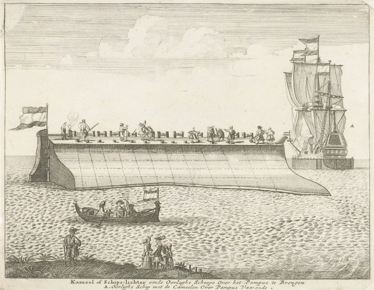 Kameel of scheepslichter by anonymous, print, 1690