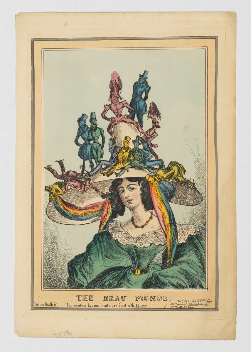 The Beau Monde: Our modern ladies heads are fill'd with Bows by William Heath, print, 1829